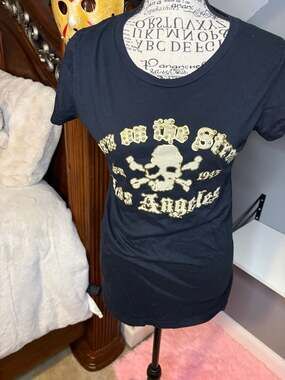 Y2K Smet by Christian Audigier Los Angeles Gold Studded Skull T-Shirt